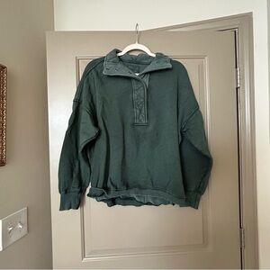 Aerie Green Button-Up Pullover sweatshirt